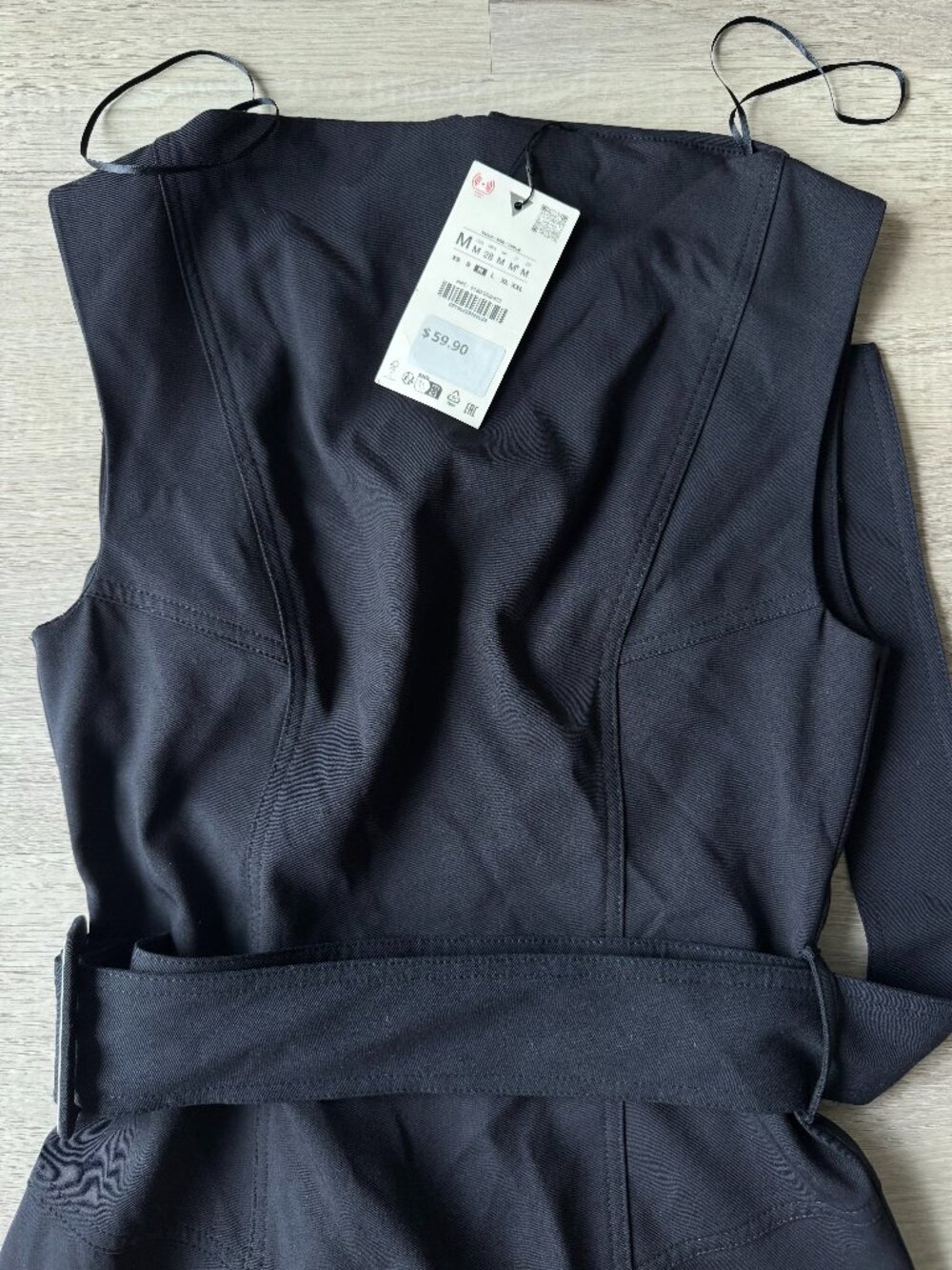 Navy Belted Shift Dress โ Zara Structured Boat Neck NWT M - Picture 3 of 16